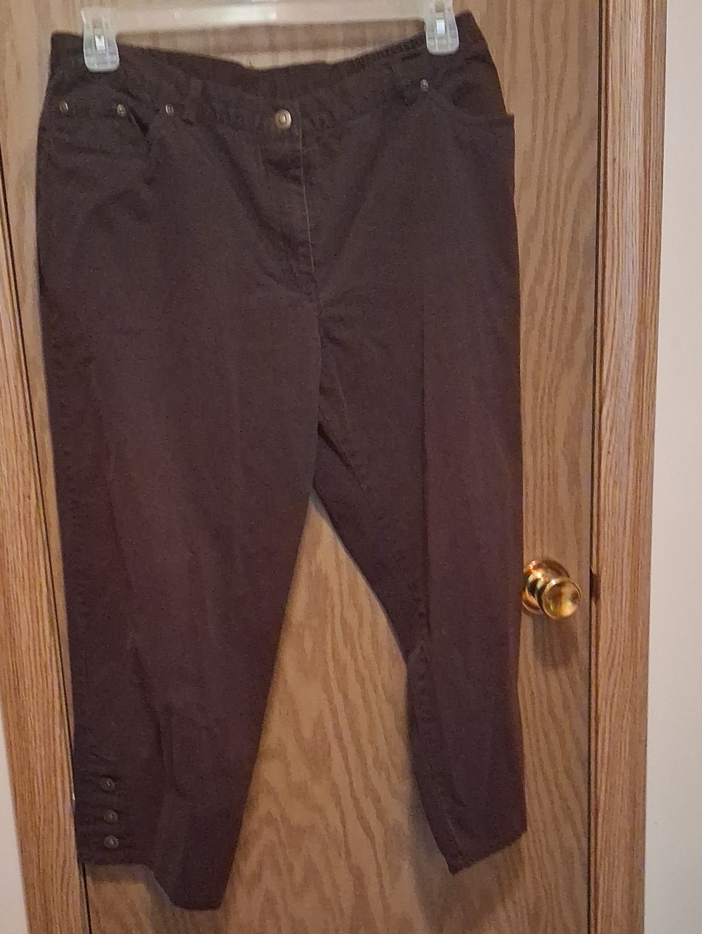 Ruby Rd. Dark Brown Cropped Ankle Jeans with Hem Buttons